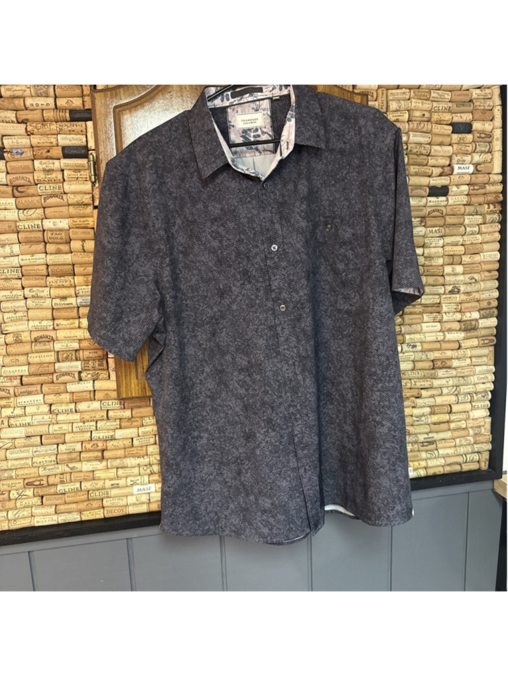 7 Diamonds Shirt Mens XXL Geometric Short Sleeve Button Up 4 Way Stretch Casual